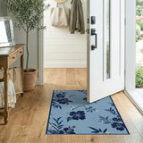Navy Hibiscus Blossom Teal Area Rug