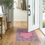 Pink Teal Floral Baroque Border Rug