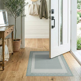 Teal Lace Border Light Gray Area Rug