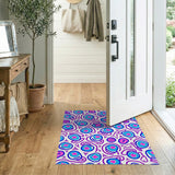 Whimsical Pink Blue Flower Doodle Area Rug