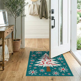 Teal Christmas Tree Snowflake Area Rug