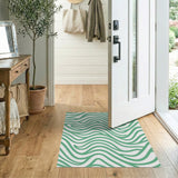 Green Green Wavy Abstract Area Rug
