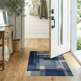 Indigo Blue Geometric Striped Area Rug