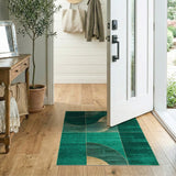 Emerald Green Gold Curve Grid Area Rug