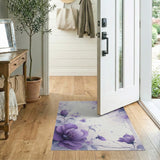 Washable Purple Watercolor Floral Area Rug - Low Pile & Non-Slip