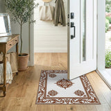 Brown and Tan Ornate Brown Border Traditional Persian Rug