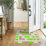 Bold Pink Green Geometric Block Area Rug