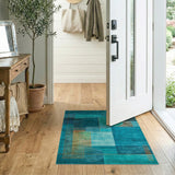 Teal Blue Geometric Abstract Geometric Modern Area Rug