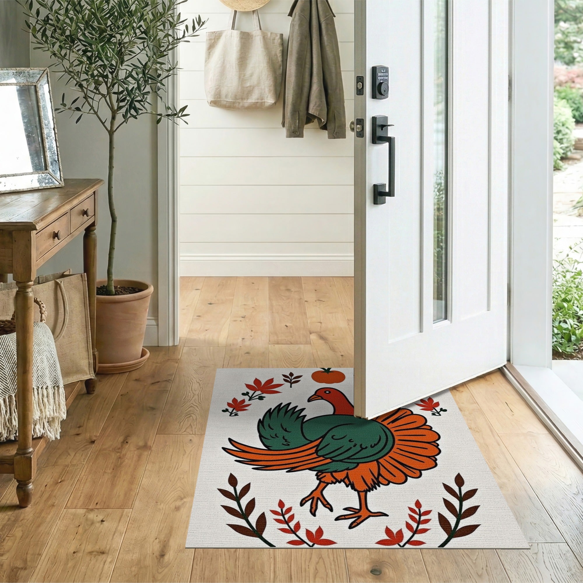 Harvest Turkey Autumn Leaves Area Rug