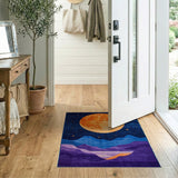 Orange Moon Over Layered Mountains Area Rug