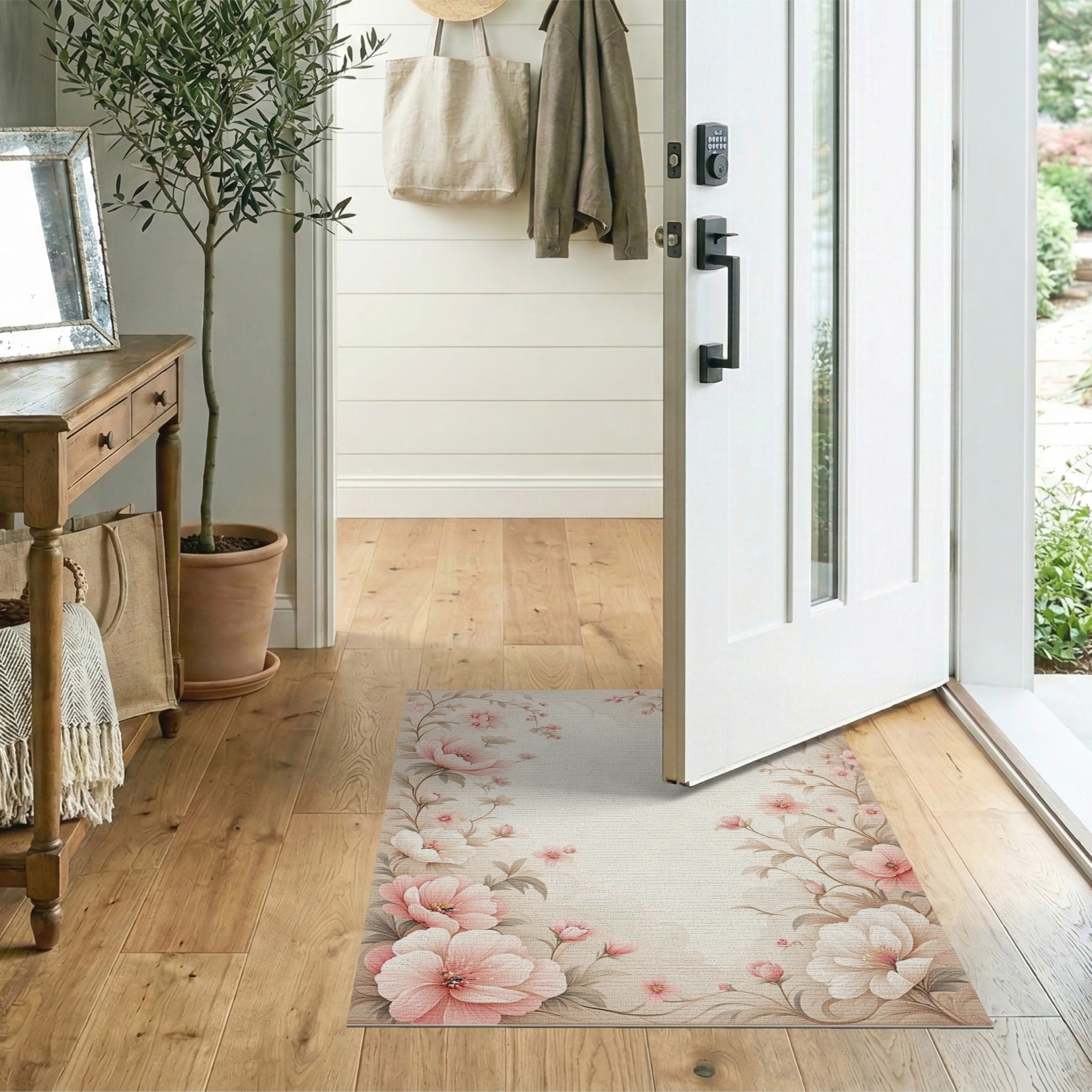 ODIKA Washable Vintage Floral Area Rug - Non-Slip Low Pile & Robot Vacuum Friendly