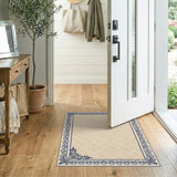 Beige Lattice Rug with Ornate Navy Border
