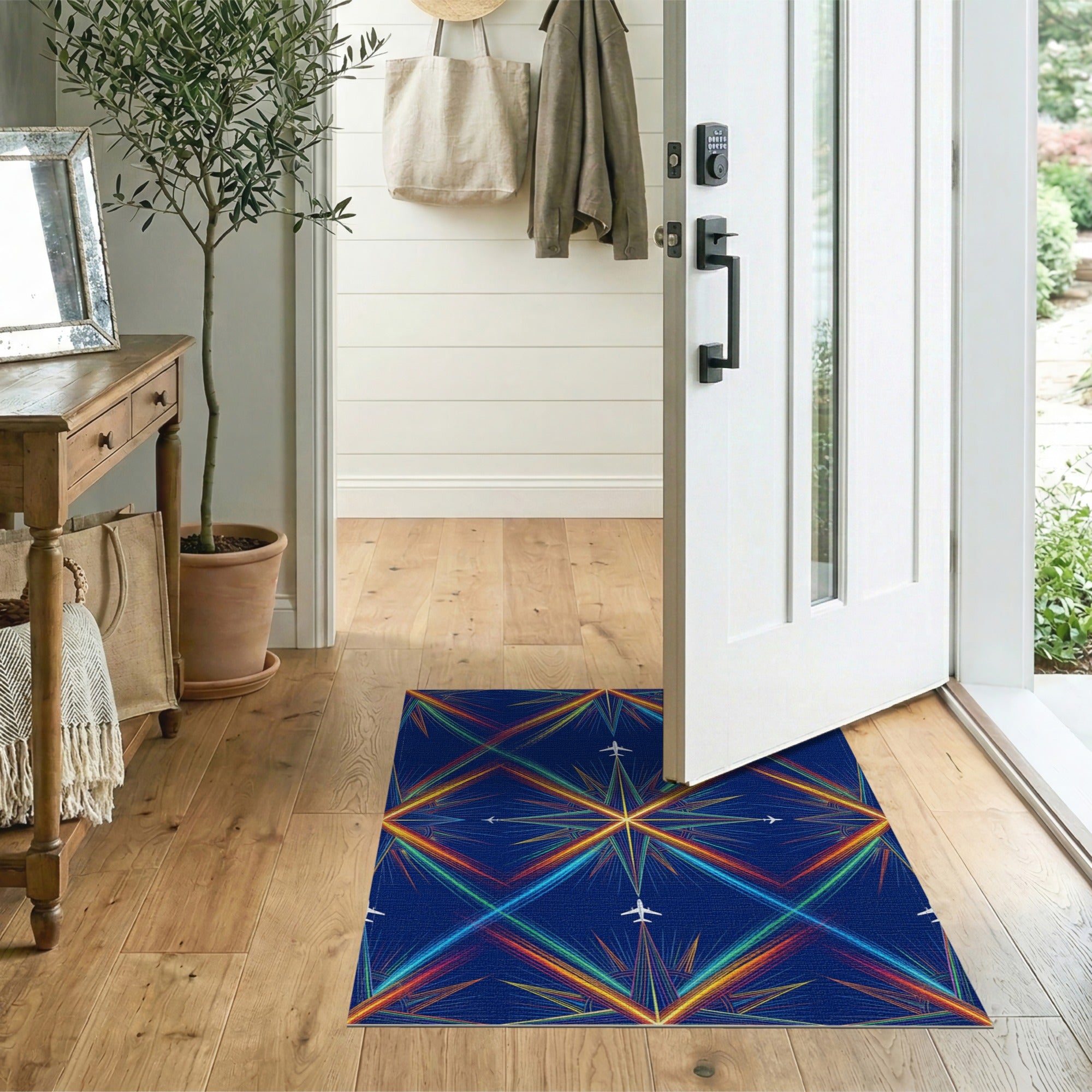 Geometric Modern Multi-color and Patterns Rainbow Starburst Geometric Area Rug