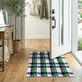Navy Green Geometric Grid Area Rug
