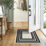 Black White Concentric Frame Geometric Area Rug
