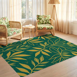 ODIKA Washable Emerald Green and Gold Botanical Leaf Area Rug - Low Pile & Non-Slip