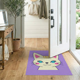 Purple Kawaii Cartoon Cat Face Area Rug