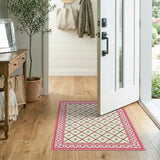 Pink Ornate Border Cream Trellis Area Rug