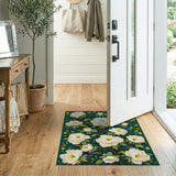 Emerald Green White Peony Floral Area Rug