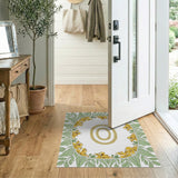 Yellow Floral Oval Frame Area Rug