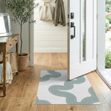 Abstract Area Blue and Teal Teal Wavy Abstract Area Rug