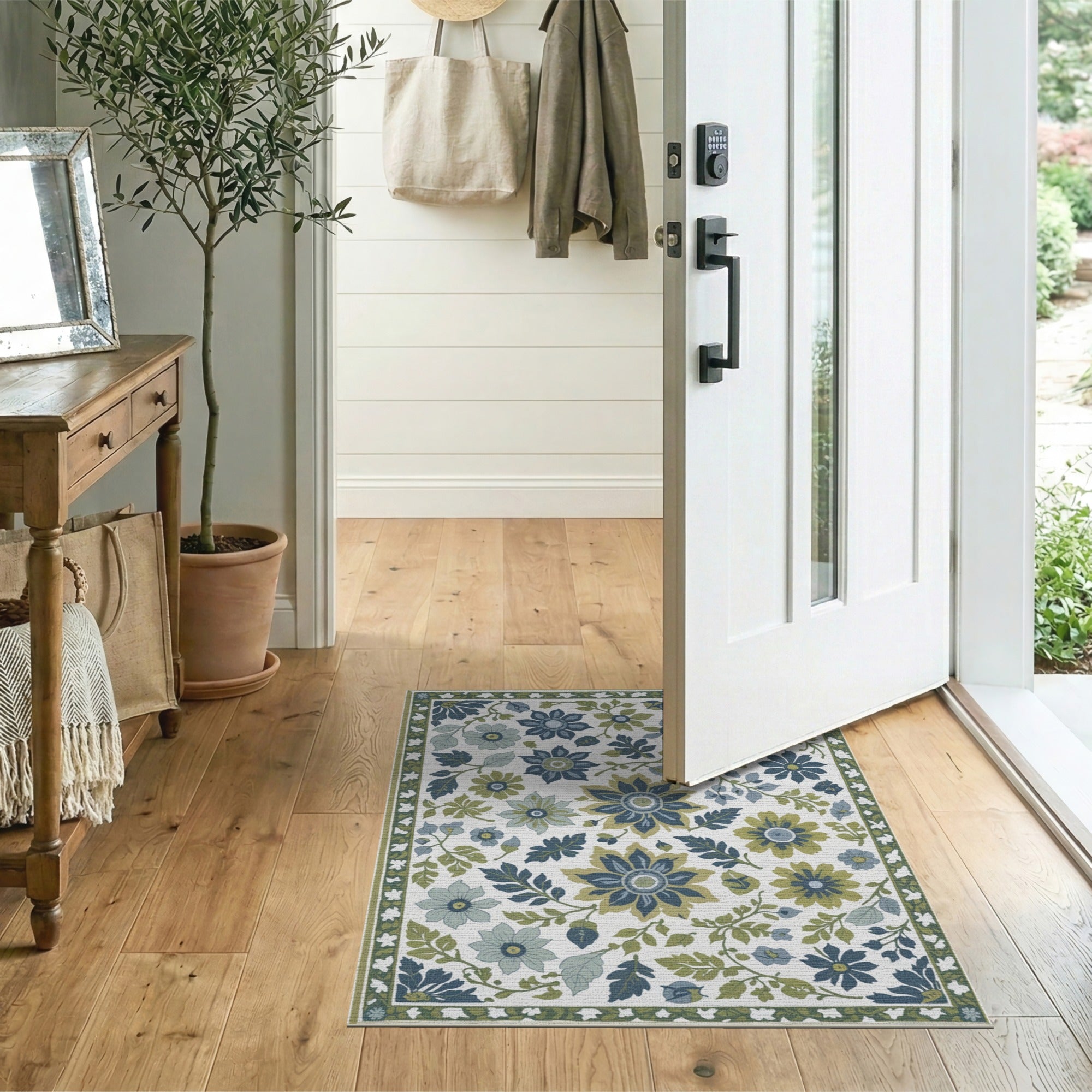 Blue and Teal Blue Teal Floral Vintage Area Rug