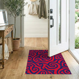 Bold Navy Swirls on Crimson Red Abstract Rug