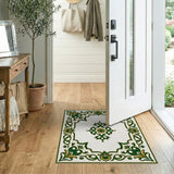 Ornate Green Gold Persian Medallion Area Rug