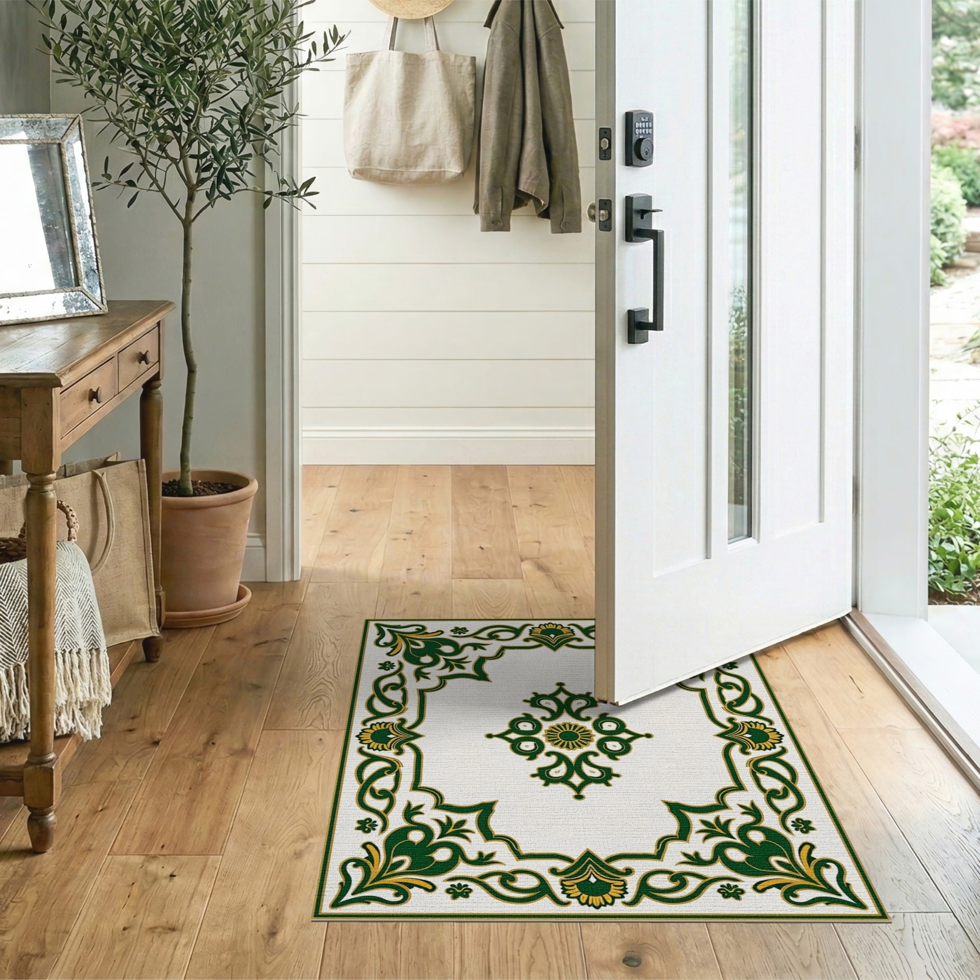 Ornate Green Gold Persian Medallion Area Rug