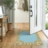 Serene Blue Area Rug with Ornate Gold Borders