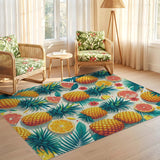 ODIKA Tropical Pineapple and Citrus Washable Low Pile Area Rug - Non-Slip & Pet Friendly