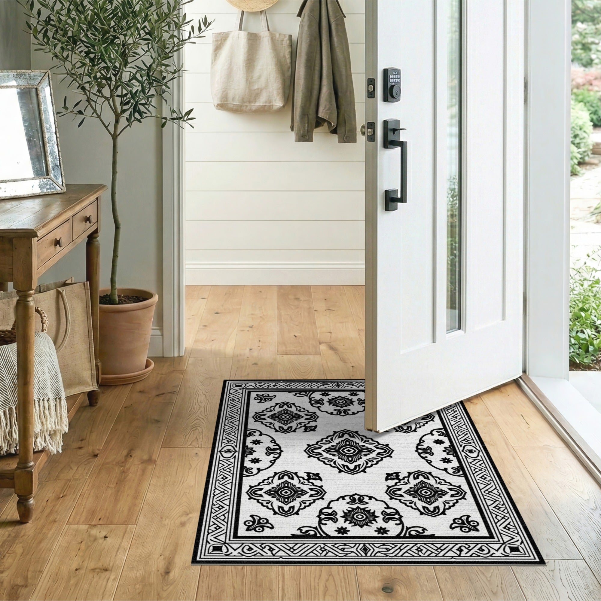 Black White Traditional Persian Black and White Area Rug