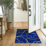 Blue and Teal Navy Blue Gold Swirl Abstract Area Rug
