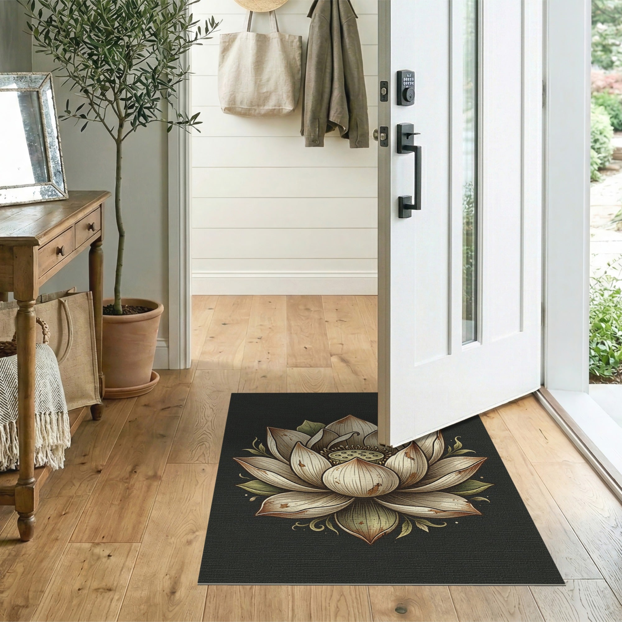 Vintage Beige Lotus Flower Area Rug