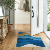 Blue and Teal Layered Blue Wave Abstract Area Rug