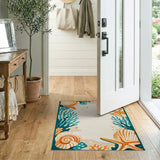 Teal Coral Seashell Coastal Beach Rug