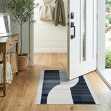 Curved Geometric Black White Area Rug