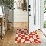 Bold Red Curved Geometric Area Rug