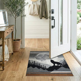 Howling Wolf Full Moon Mountain Grey Area Rug