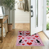 Whimsical Black Cat Hearts Pink Woven Rug
