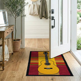 Bold Yellow Acoustic Guitar Multi-Color Striped Rug