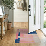 Pink Navy Gold Grid Geometric Area Rug