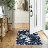 Navy Palm Leaf Washable Area Rug