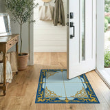 Navy Blue Gold Filigree Border Area Rug