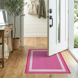 Pink Gingham Check Area Rug with White Border