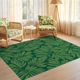 ODIKA Washable Green Tropical Leaf Area Rug - Non-Slip Low Pile Botanical Carpet
