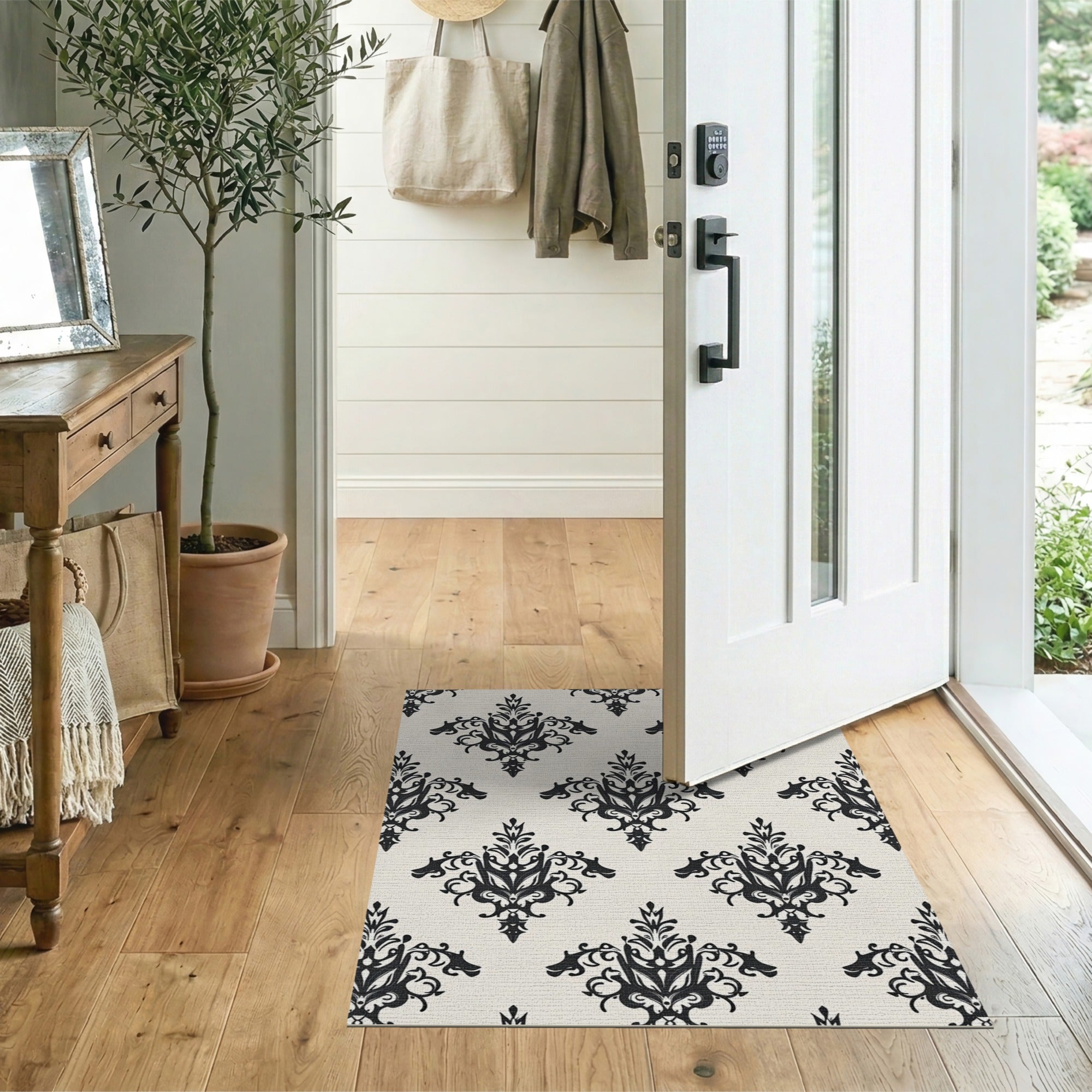 Floral Vintage Ornate Black Damask Floral Area Rug
