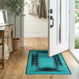 Geometric Modern Blue and Teal Teal Black Geometric Abstract Area Rug