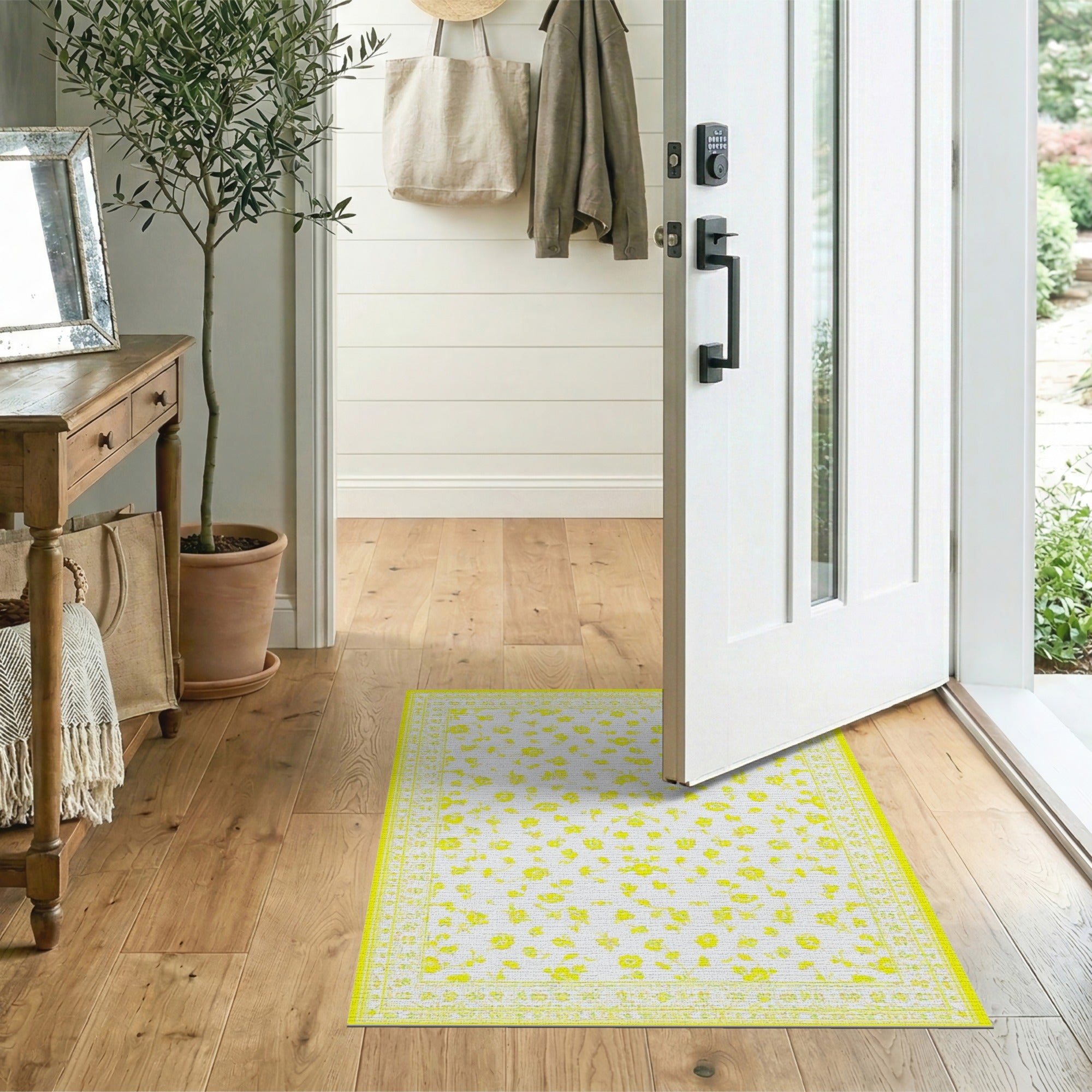Sunny Yellow Floral Vintage Area Rug