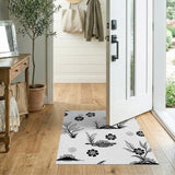 Delicate Black White Floral Line Art Area Rug